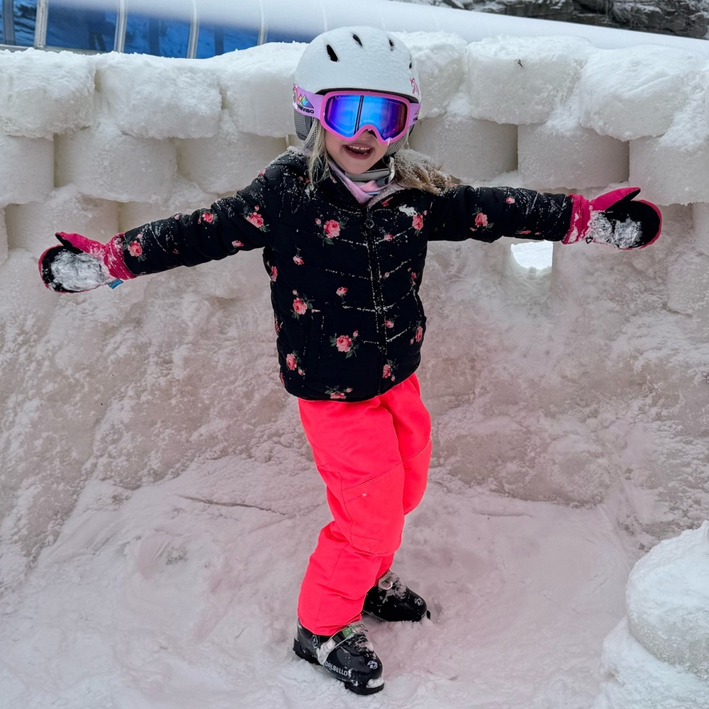 Pink Flower Little Girls Ski Bibs & Jacket